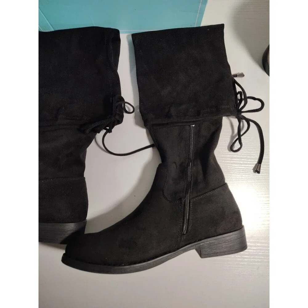 Vespose Women’s Fashion Suede Chunky Heel Over The Knee Boots Worn Once Size 9